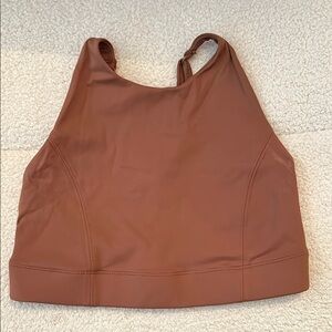 Balance Athletica Strappy Brown Sports Bra - High Neck, Longline